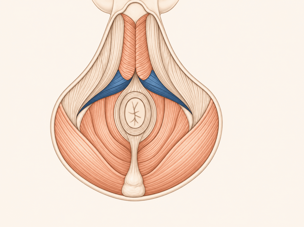 Anatomische Darstellung der zweiten Beckenbodenschicht beim Mann mit mittlerer Beckenbodenmuskulatur